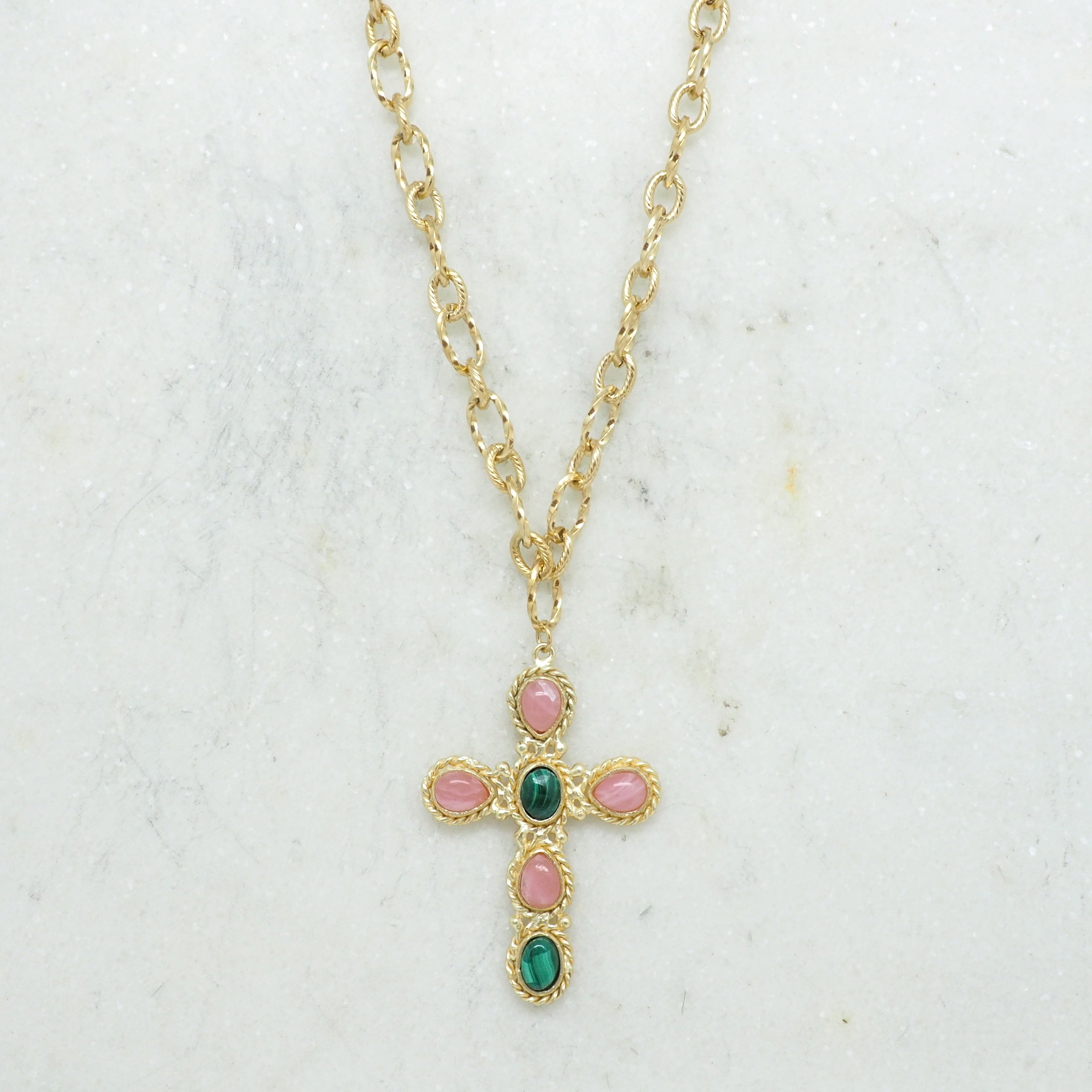Faith Emotions collier- Rhodocrosite et Malachite