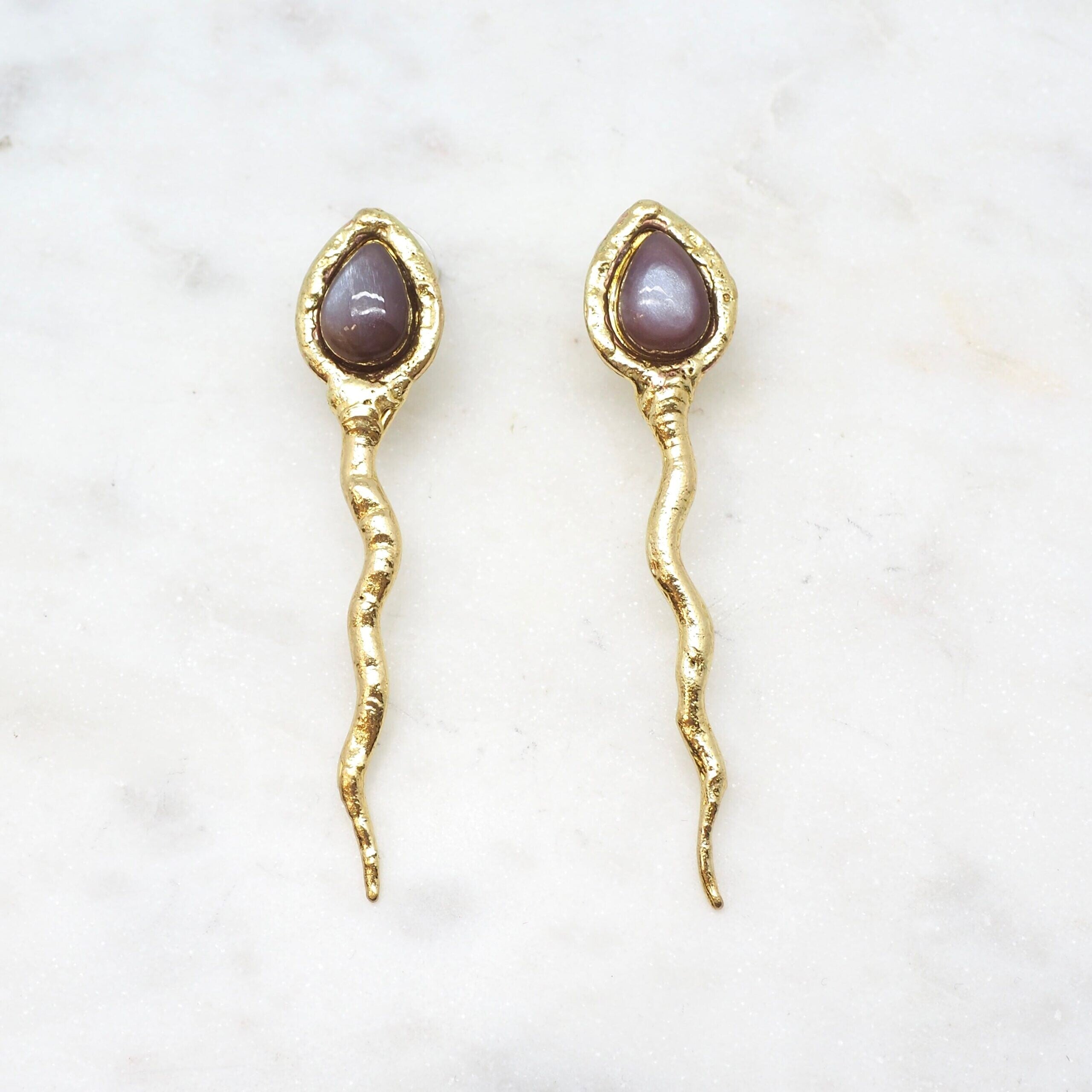 Snake Earrings - Chocolate Moonstone