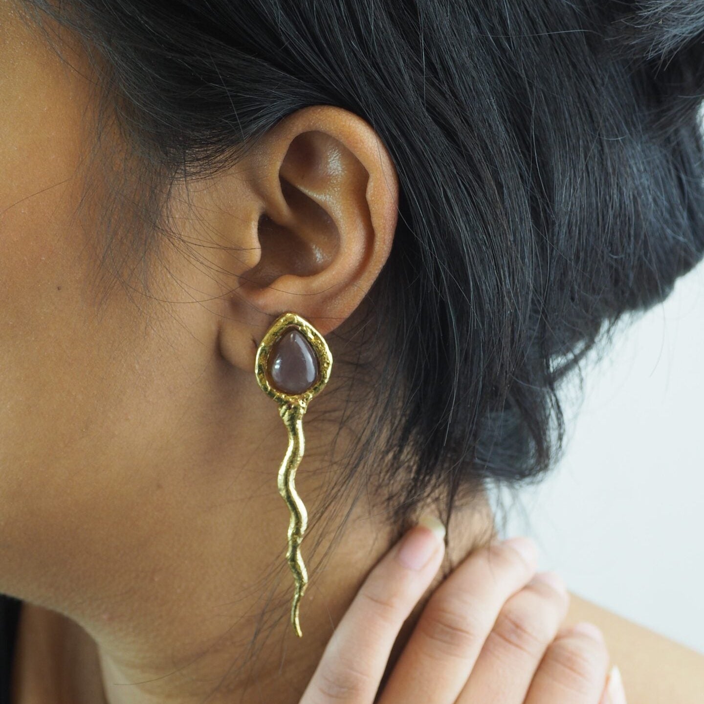 Snake Earrings - Chocolate Moonstone